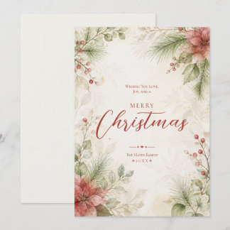 Classic Red Green Poinsettia Botanical TMF26 Holiday Card