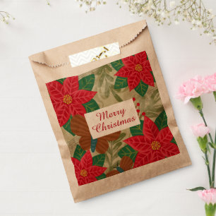 Classic Red Green Poinsettia Merry Christmas  Favor Bag