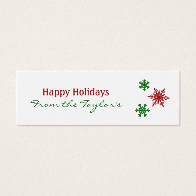 Classic Red Green Snowflake Holiday Gift Tags (Front)