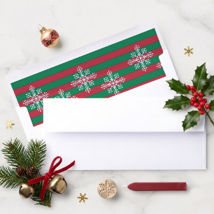 Classic Red Green Stripe Snowflake Christmas Envelope Liner