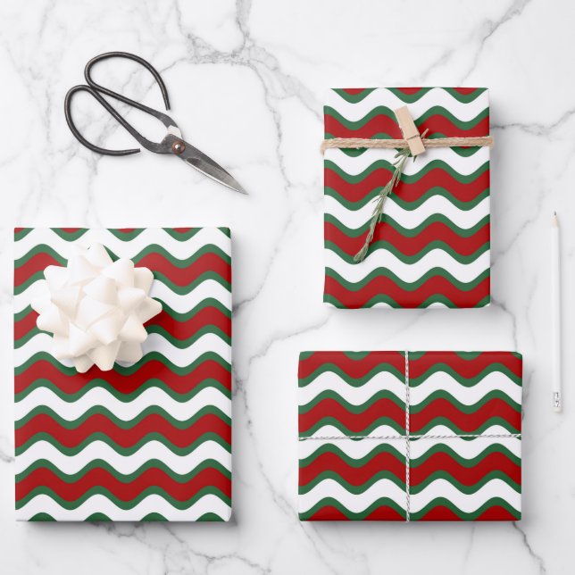 Classic Red Green Stripes Christmas  Wrapping Paper Sheets (Front)