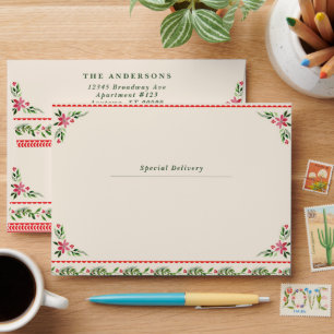 Classic Red & Green Vintage Cottage Christmas Envelope