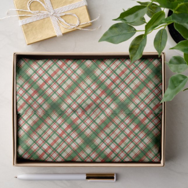 Classic Red Green Watercolor Plaid Art Pattern Tissue Paper (Gift)