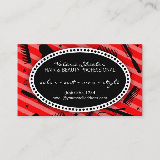 Customizable Classic Red Hair &amp; Beauty Coupon Business Card Template