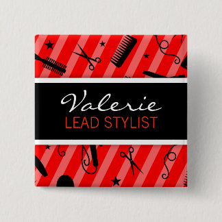 Classic Red Hair Salon Name Badge Pinback Button