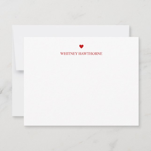 Classic Red Heart Stationery Love Simple Valentine Note Card (Front)