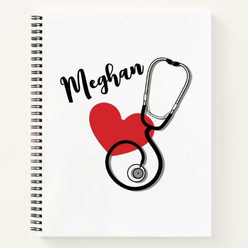 Classic Red Heart Stethoscope Name Nurse Doctor   Notebook