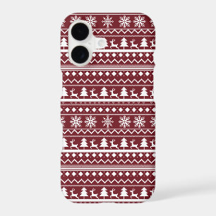 Classic Red Holiday Christmas Sweater Pattern iPhone 17 Case