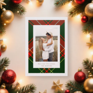 Classic Red Holiday Plaid Christmas Letterpress Photo Cards