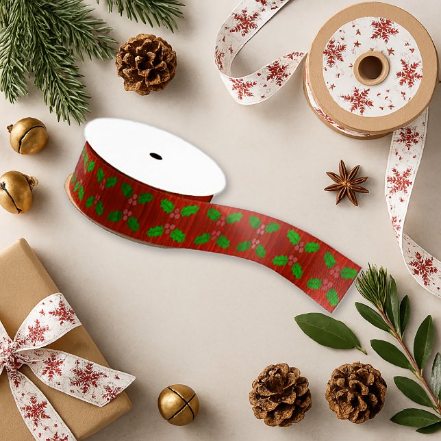 Classic Red Holly Berry Christmas Grosgrain Ribbon (Creator Uploaded)
