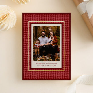 Classic Red Houndstooth Christmas Photo Foil Holiday Card