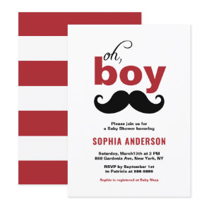Classic Red It's a Boy Mustache Baby Shower Invitation