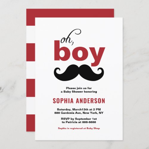 Classic Red Its a Boy Mustache Baby Shower Invitation