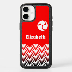 Classic Red Japanese Wave Pattern Personalized iPhone 16 Mini Case