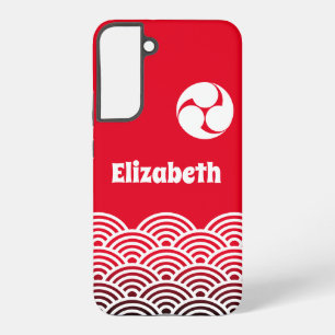 Classic Red Japanese Wave Pattern with Your Name Samsung Galaxy S22+ Case