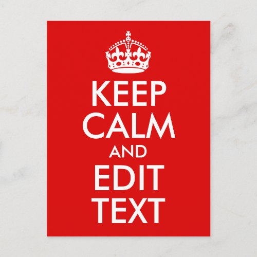 Classic Red Keep Calm and Edit Text Postcard