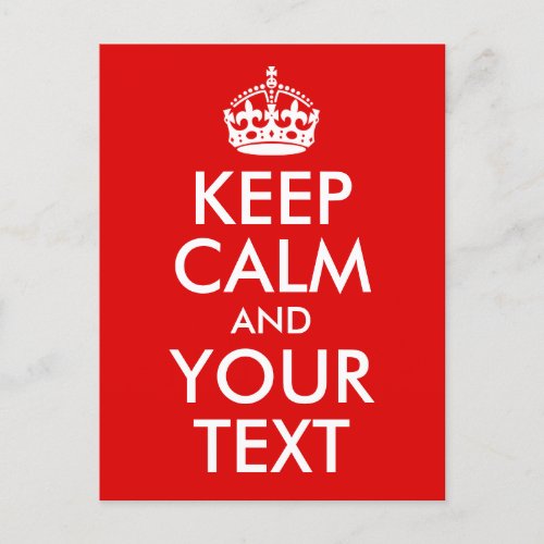 Classic Red Keep Calm and Your Text Announcement Postcard