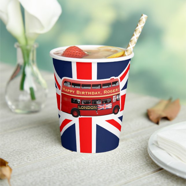 Classic Red London Double-Decker Bus Paper Cups (Insitu)