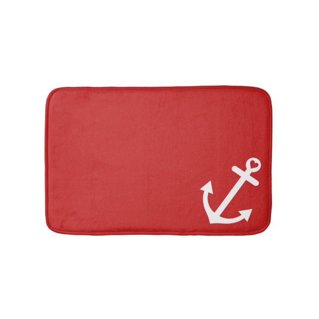 Classic Red Love Anchor Nautical Bath Mat (Front)