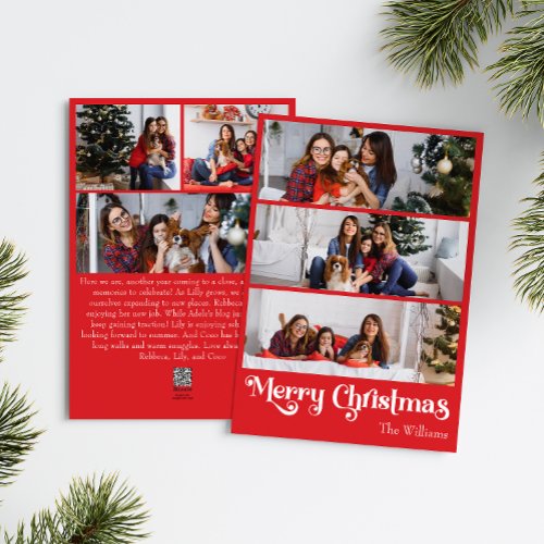 Classic Red Merry Christmas Vertical 6 Photo Holiday Card