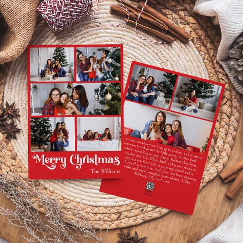 Classic Red Merry Christmas Vertical 8 Photo Holiday Card