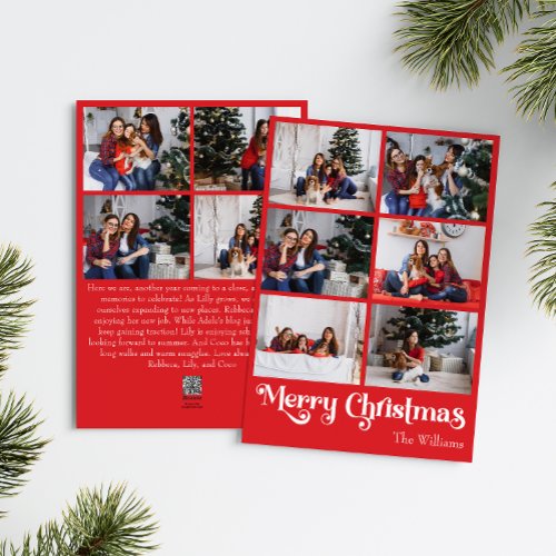 Classic Red Merry Christmas Vertical Ten Photo Holiday Card
