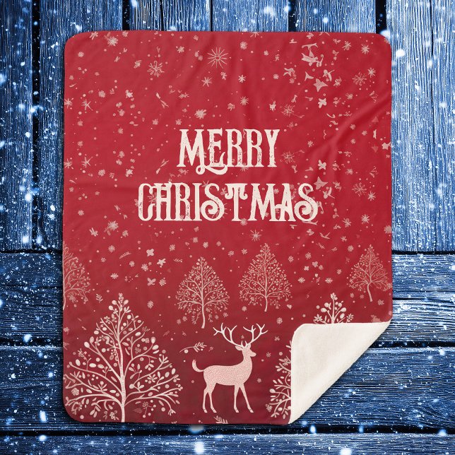 Classic Red Merry Christmas Winter Sherpa Blanket (Creator Uploaded)