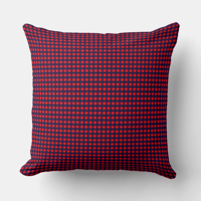 Classic Red Navy Blue Gingham Pattern Throw Pillow (Front)