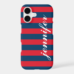 Classic Red Navy Striped Monogram iPhone 17 Case