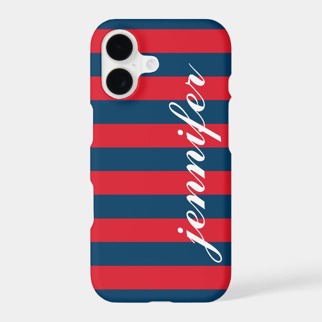 Classic Red Navy Striped Monogram Case-Mate iPhone Case (Back)