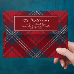 Classic Red Navy Tartan Christmas Envelope