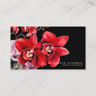Classic Red Orchids Black Business Cards