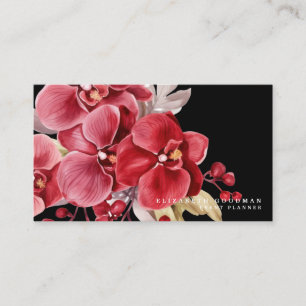Classic Red Orchids Black Business Cards