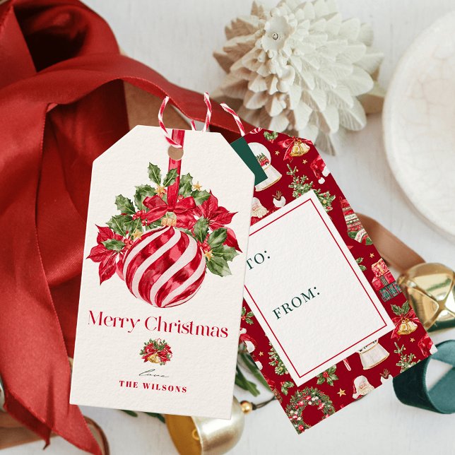 Classic Red Ornament Christmas Holiday Gift Tags (Creator Uploaded)