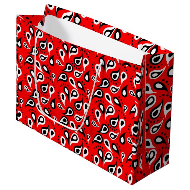 Classic Red Paisley Print Bandana Pattern Occasion Large Gift Bag (Front Angled)