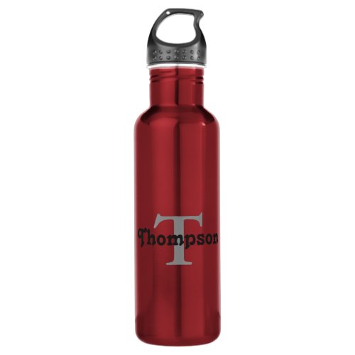 Classic Red Personalized Black Monogram Name  Water Bottle