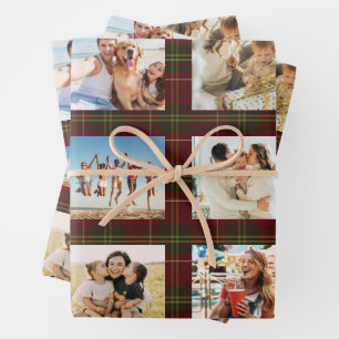 Classic Red Plaid 12 Photo Collage Christmas Wrapping Paper Sheets