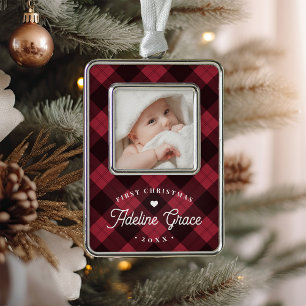 Classic Red Plaid Baby's First Christmas Photo Ornament