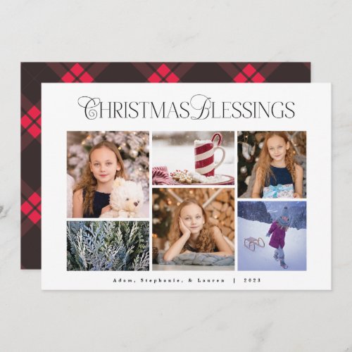 Classic Red Plaid Christmas Blessings Photo Card
