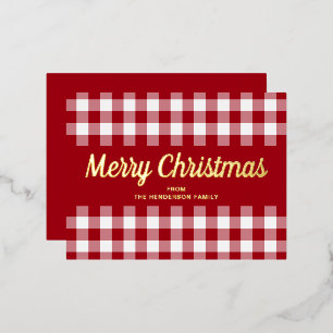 Classic Red Plaid Christmas Gold Foil Holiday Postcard