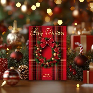 Classic Red Plaid Christmas Wreath Folded