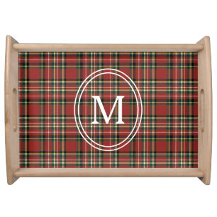 Classic Red Plaid Custom Monogram Christmas gift Serving Tray