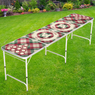 Classic Red Plaid Family Monogram & Name Beer Pong Table