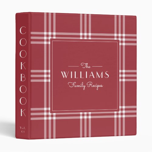 Classic Red Plaid Family Recipe Cookbook 3 Ring Binder