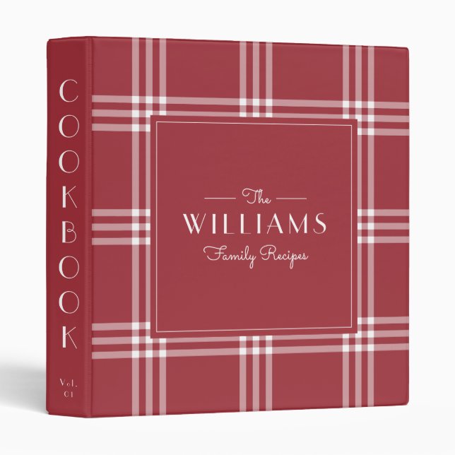 Classic Red Plaid Family Recipe Cookbook 3 Ring Binder (Front/Spine)