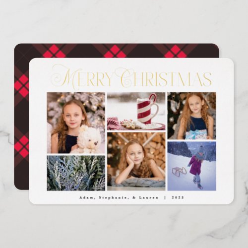 Classic Red Plaid Happy Holiday Foil Photo Card
