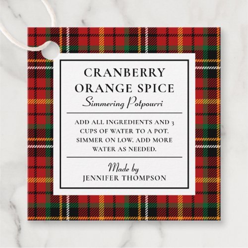Classic Red Plaid Holiday Simmer Pot Kit Favor Tags