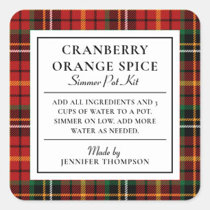Classic Red Plaid Holiday Simmer Pot Kit Square Sticker