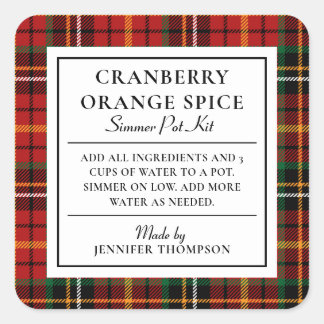 Classic Red Plaid Holiday Simmer Pot Kit Square Sticker