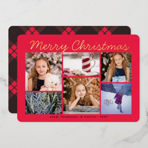 Classic Red Plaid Merry Christmas Foil Photo Card
